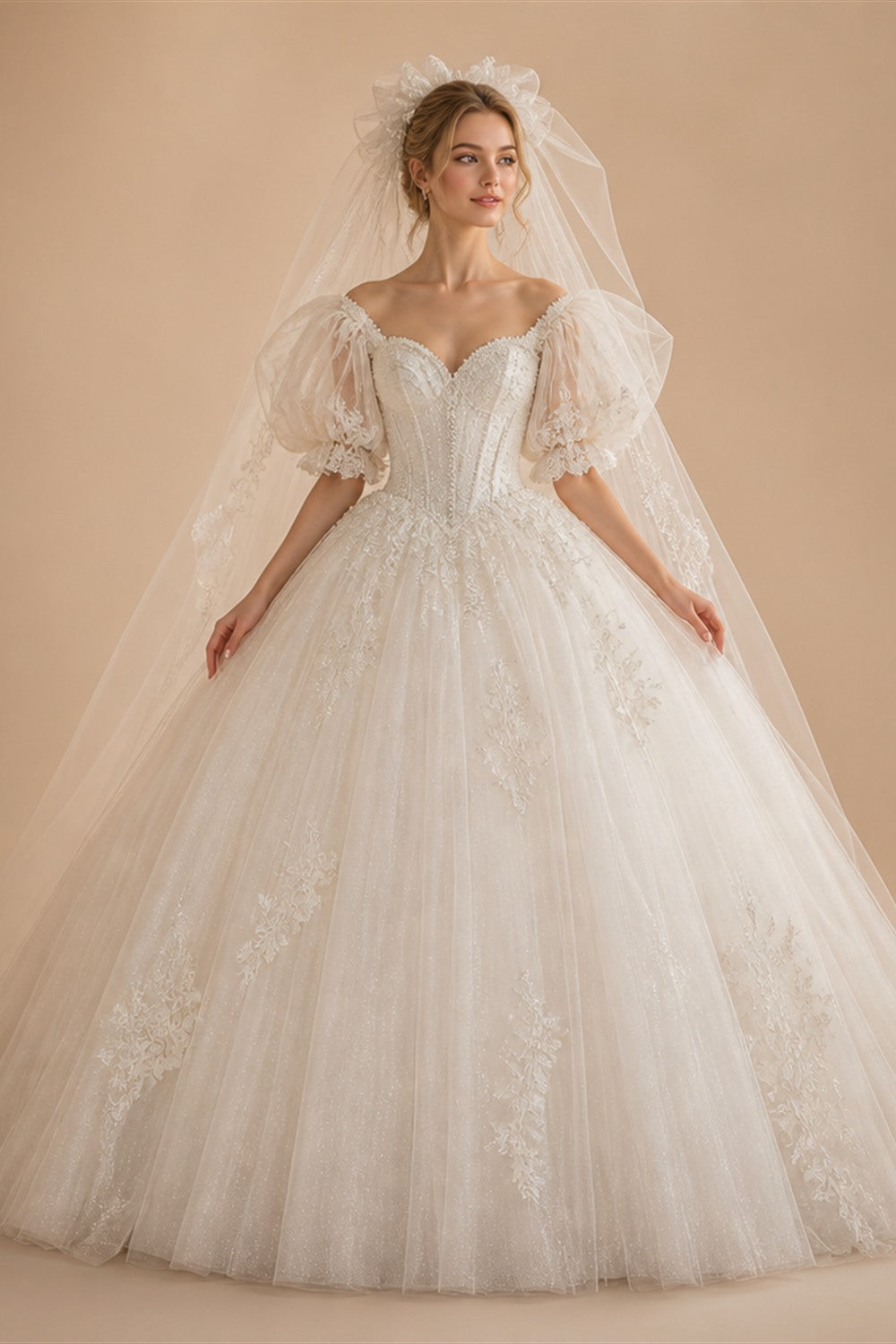 ANGEL Boho A-Line Lace Wedding Dresses Customized For Woman Long Puff Sleeves Tulle Bridal Gowns Applique Bride Dress Plus Size