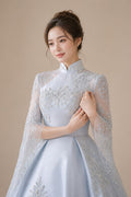 A-Line Boho Wedding Dresses O-Neck Long Sleeve Vestido De Novia Lace Appliques Pearls Sequined Custom Made Bridal Gown | Nightbubo