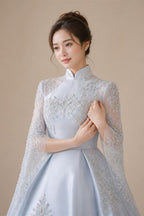 A-Line Boho Wedding Dresses O-Neck Long Sleeve Vestido De Novia Lace Appliques Pearls Sequined Custom Made Bridal Gown | Nightbubo