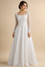 Customized Luxury Sequins Lace Applique Ball Gown Wedding Dress Off Shoulder Appliques Long Sleeve Bridal Gown | Nightbubo