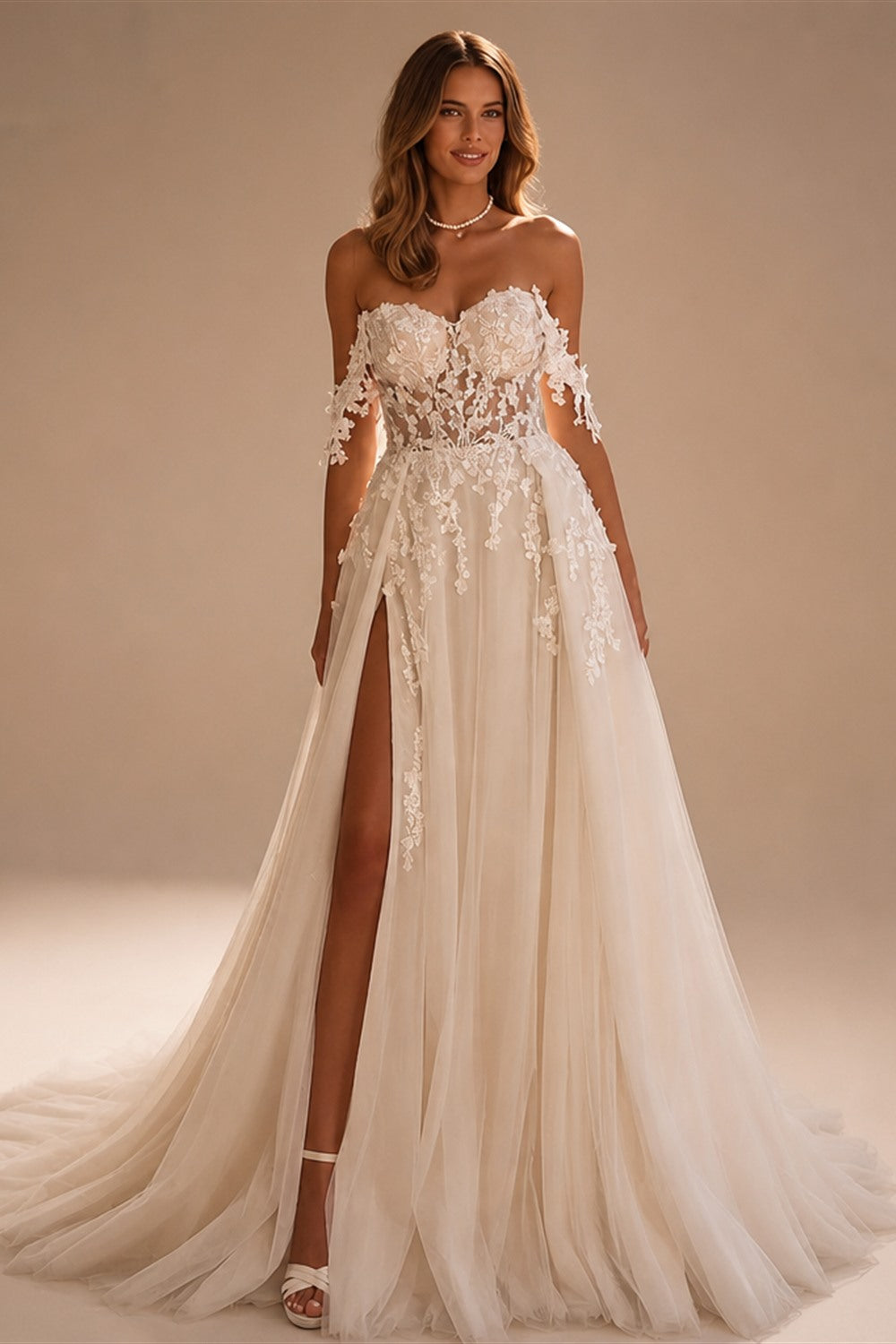 Luxury Brides Dress 2025 Sweetheart Off Shoulder High Slit Corset Wedding Dresses Lace Appliques Boho Bridal Gown Customized