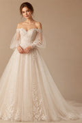 Elegant A-Line Sexy Wedding Dresses Long Sleeve Backless Bridal Dress Lace Bow Luxury Bride Gowns Vestido De Novia Customized