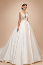 SoDigne Country Wedding Dresses A-line Wedding Gown V-Neck Bride Dress Appliques Satin Bridal Gown Vestido De Novia Customized