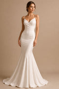 Modern V-neck Wedding Dress Bridal for Woman Tank Appliques A-line Ruched Court Train vestidos de novia de talla grande