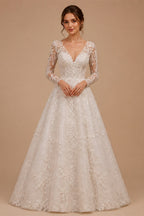 Off the Shoulder A-Line Wedding Dress 2026 Appliques Long Sleeve Customized Bride Gown Princess BECHOYER EL350 Vestido De Noiva