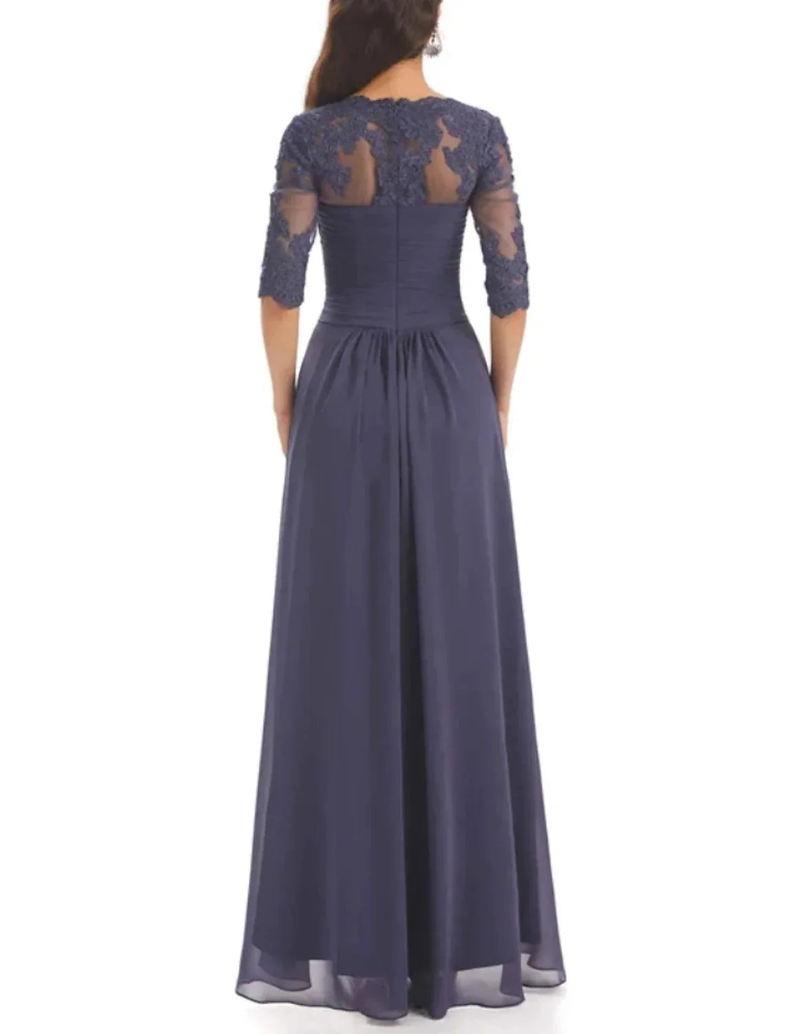 Vestido de mãe da noiva em duas peças, corte A, elegante, em forma de coração, assimétrico, comprimento até ao tornozelo, em chiffon, manga comprida, com pregadeira de cristal, franzido, cor sólida