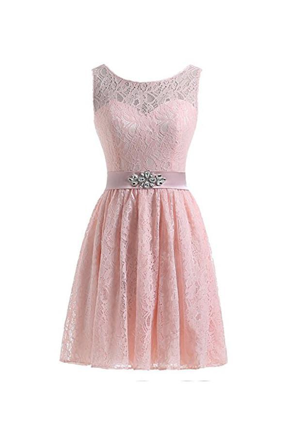 Flesh Pink Lace Short Homecoming Dresses Prom Dresses PG053