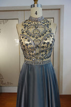 Bodenlange A-Linie Neckholder Kristall Perlen Chiffon Ballkleider