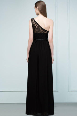Bodenlanges A-Linien-Brautjungfernkleid aus Chiffon mit Spitze und One-Shoulder-Träger