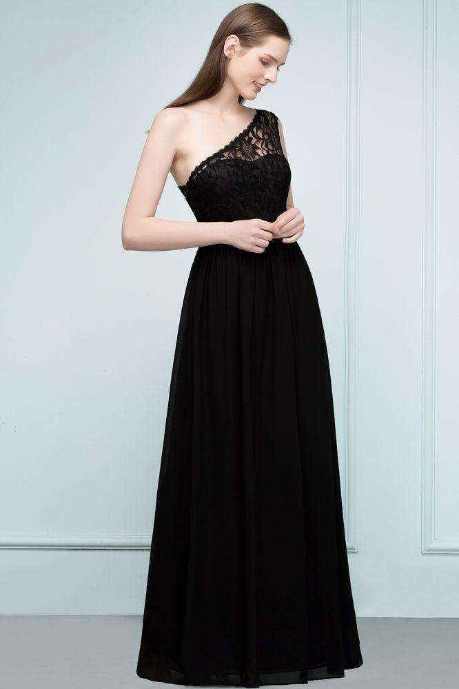 Floor Length Lace Chiffon A-line One-shoulder Bridesmaid Dresses with Sash