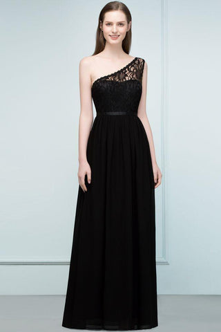 Bodenlanges A-Linien-Brautjungfernkleid aus Chiffon mit Spitze und One-Shoulder-Träger