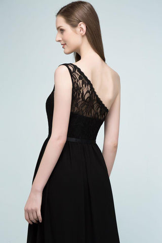 Bodenlanges A-Linien-Brautjungfernkleid aus Chiffon mit Spitze und One-Shoulder-Träger