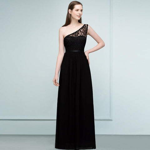 Bodenlanges A-Linien-Brautjungfernkleid aus Chiffon mit Spitze und One-Shoulder-Träger