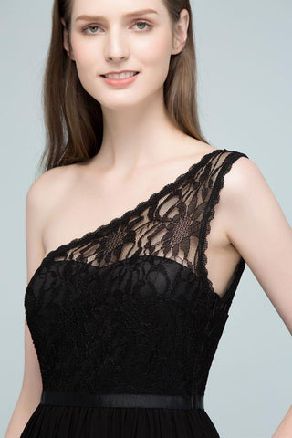 Bodenlanges A-Linien-Brautjungfernkleid aus Chiffon mit Spitze und One-Shoulder-Träger