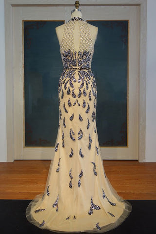 Floor Length Mermaid Halter Sequined Patterns Prom Dresses