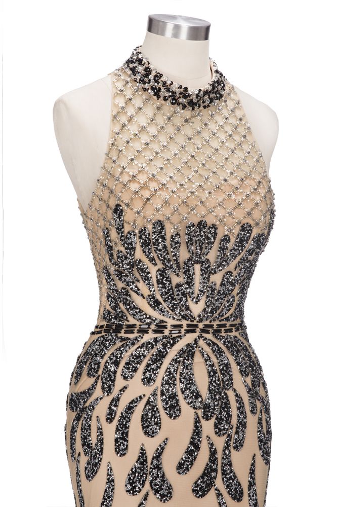 Bodenlange Meerjungfrau Neckholder Pailletten Muster Ballkleider