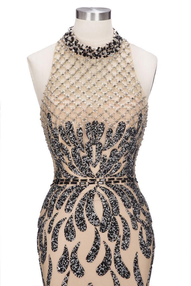 Bodenlange Meerjungfrau Neckholder Pailletten Muster Ballkleider