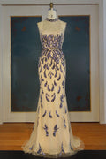 Robe de bal longueur sol sirène à bretelles nuque à motifs sequinés