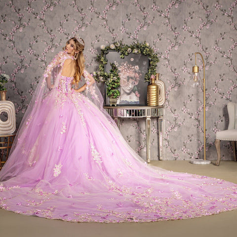 Ballkleid mit Blumenapplikation und Cape-Ärmeln von GLS Gloria GL3467