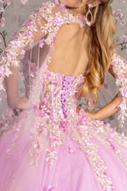 Floral Applique Cape Sleeve Ball Gown by GLS Gloria GL3467