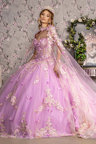Ballkleid mit Blumenapplikation und Cape-Ärmeln von GLS Gloria GL3467