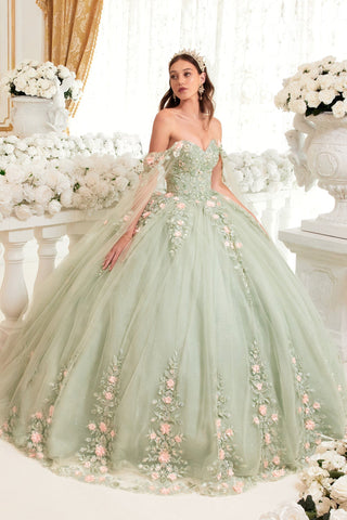 Ballkleid mit Blumenapplikationen und Cape-Ärmeln von Ladivine 15716