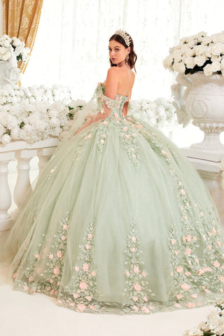 Ballkleid mit Blumenapplikationen und Cape-Ärmeln von Ladivine 15716