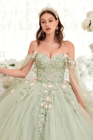 Ballkleid mit Blumenapplikationen und Cape-Ärmeln von Ladivine 15716
