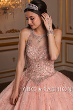 Floral Applique Illusion Quinceanera Dress by House of Wu 26935