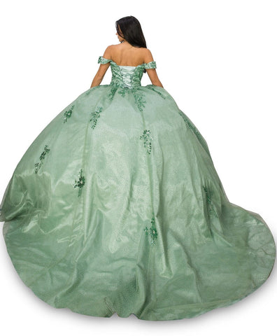 Schulterfreies Ballkleid mit Blumenapplikation von Cinderella Couture 8060J