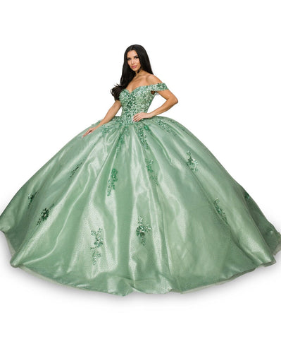 Schulterfreies Ballkleid mit Blumenapplikation von Cinderella Couture 8060J