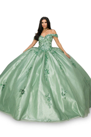 Schulterfreies Ballkleid mit Blumenapplikation von Cinderella Couture 8060J