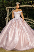 Abito da Ballo Spalla Scoperta con Applique Floreali di Cinderella Couture 8060J