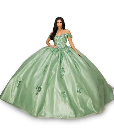 Schulterfreies Ballkleid mit Blumenapplikation von Cinderella Couture 8060J
