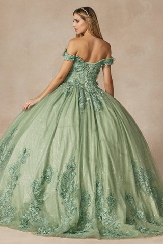 Schulterfreies Ballkleid mit Blumenapplikation von Juliet 1445