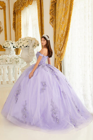 Schulterfreies Ballkleid mit Blumenapplikation von Ladivine 15702