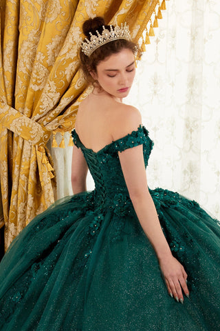 Schulterfreies Ballkleid mit Blumenapplikation von Ladivine 15702