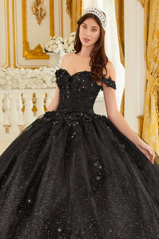 Schulterfreies Ballkleid mit Blumenapplikation von Ladivine 15702