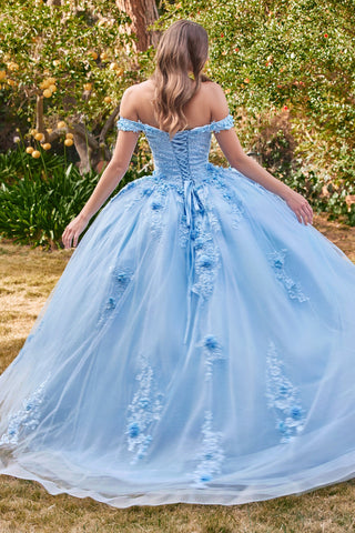 Schulterfreies Ballkleid mit Blumenapplikation von Ladivine 15702