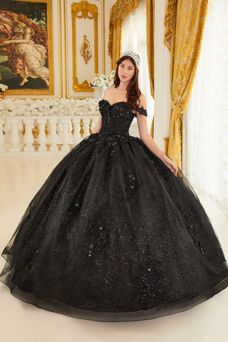 Schulterfreies Ballkleid mit Blumenapplikation von Ladivine 15702