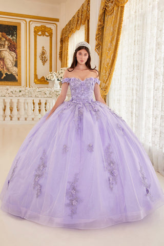 Schulterfreies Ballkleid mit Blumenapplikation von Ladivine 15702