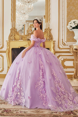 Schulterfreies Ballkleid mit Blumenapplikation von Ladivine 15713