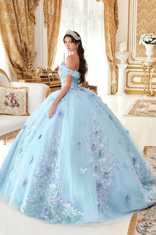 Schulterfreies Ballkleid mit Blumenapplikation von Ladivine 15713