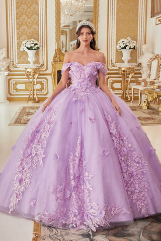 Schulterfreies Ballkleid mit Blumenapplikation von Ladivine 15713