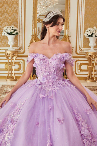 Schulterfreies Ballkleid mit Blumenapplikation von Ladivine 15713