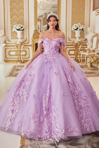 Schulterfreies Ballkleid mit Blumenapplikation von Ladivine 15713