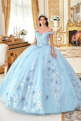 Schulterfreies Ballkleid mit Blumenapplikation von Ladivine 15713
