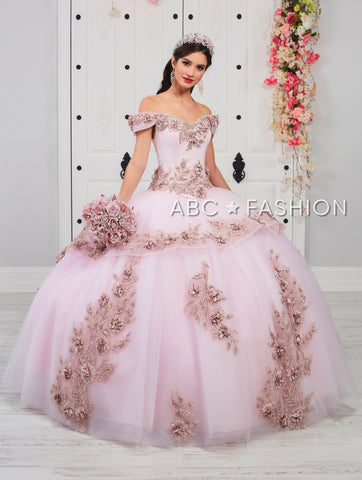 Schulterfreies Quinceanera-Kleid mit Blumenapplikation von LA Glitter 24054