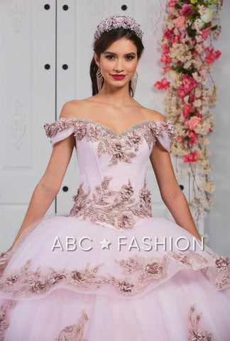 Schulterfreies Quinceanera-Kleid mit Blumenapplikation von LA Glitter 24054