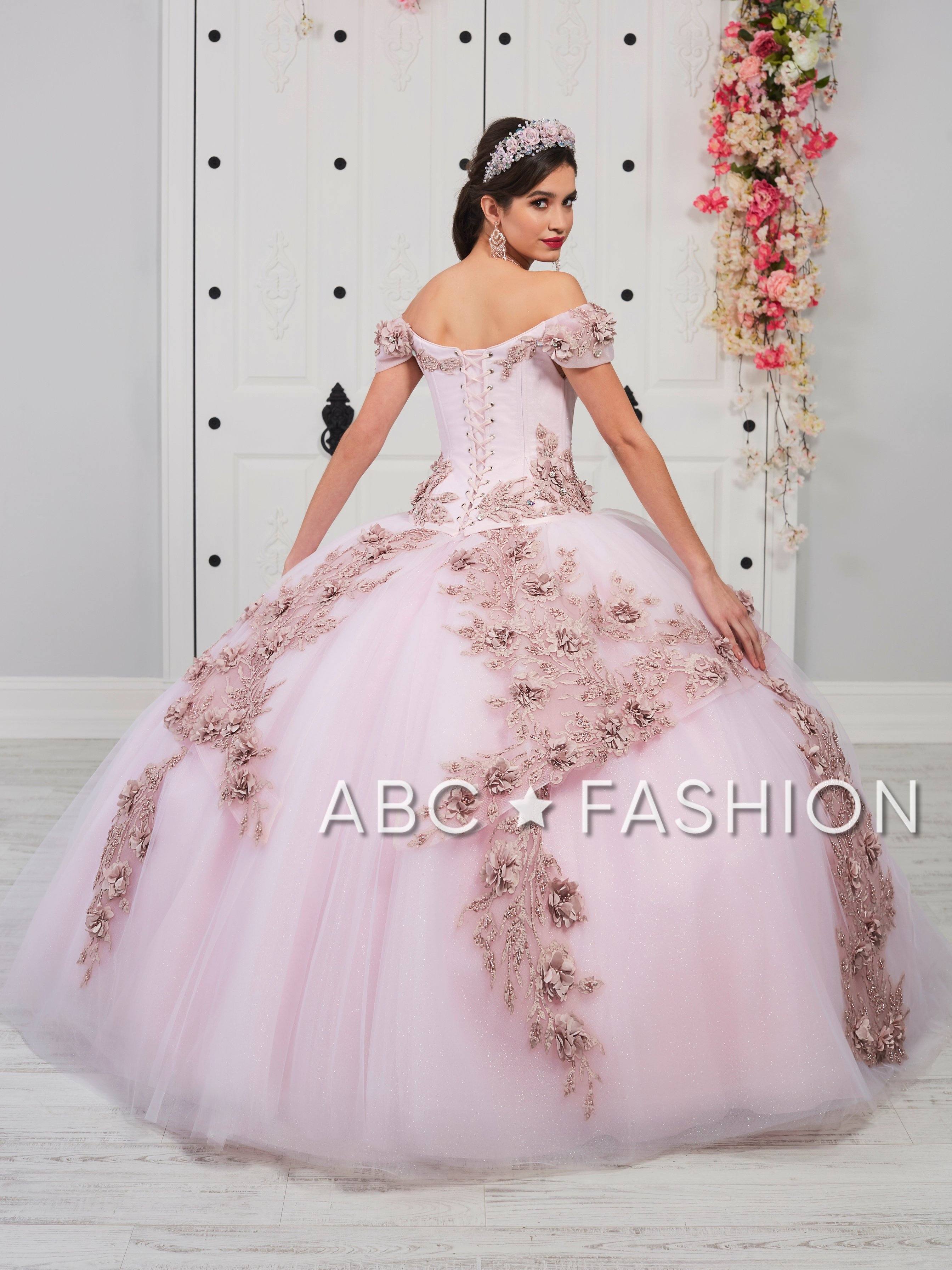 Floral Applique Off Shoulder Quinceanera Dress by LA Glitter 24054